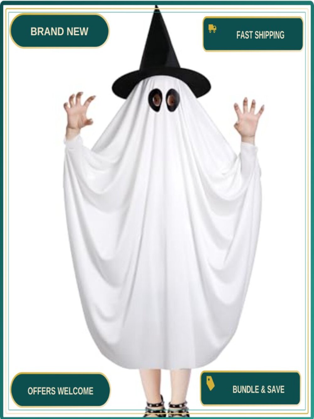 Halloween Ghost Costume Kit White Cloak and Witch Hat Cosplay